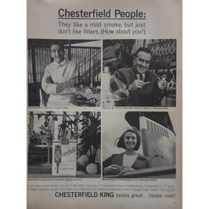 Chesterfield King Cigarettes Magazine Ad 1960s Mid-Century People 10x13
